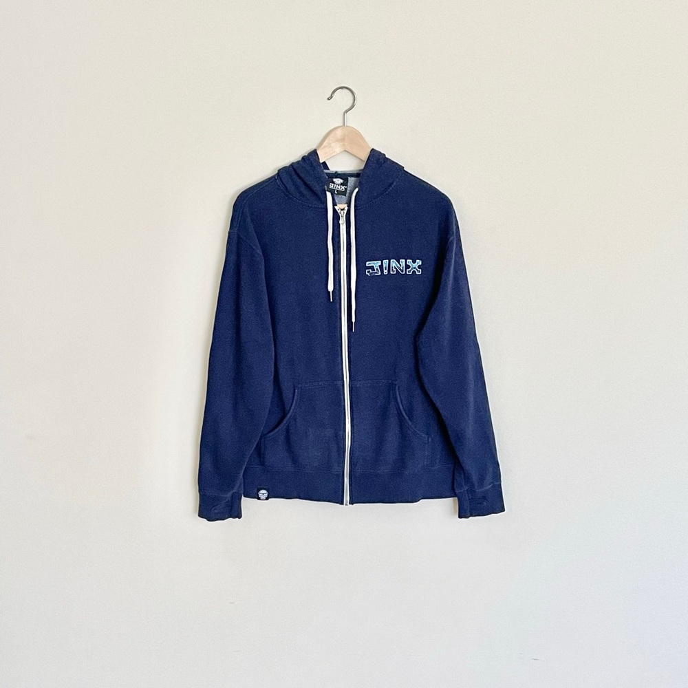 Jinx Never Stop Gaming Skull Graphic Navy Full Zip Hoodie Jacket Adult Sz Large